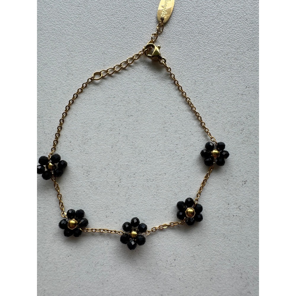 Wrangler Gold Plated Stainless Steel Black‎ Bead Flower Bracelet WGW-1103BK NEW